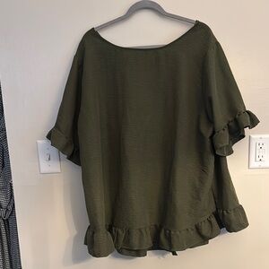 Olive Green Ruffle Hem Women's Top - EUC